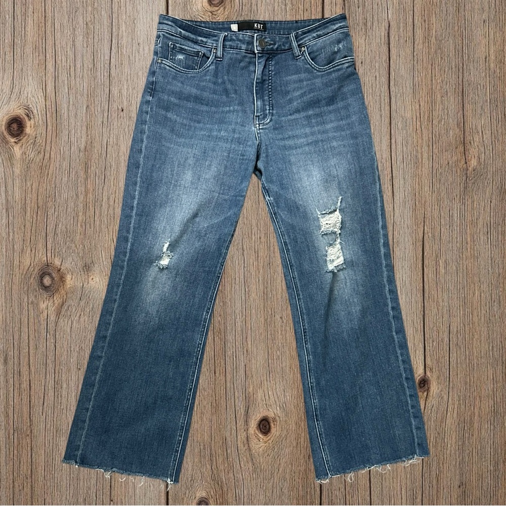 Kut from the Kloth Women's Straight Leg Distressed Denim Jeans Tummy Control